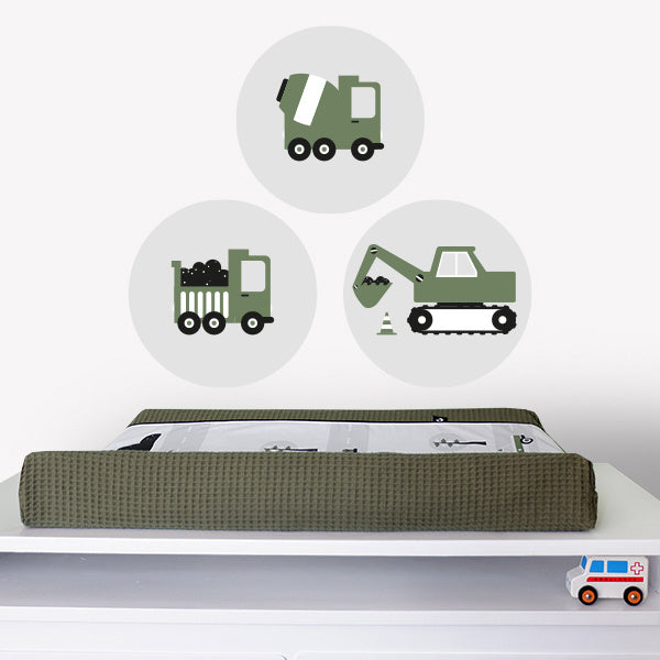 Muurcirkel set graafmachine voertuigen kamer (olijfgroen)