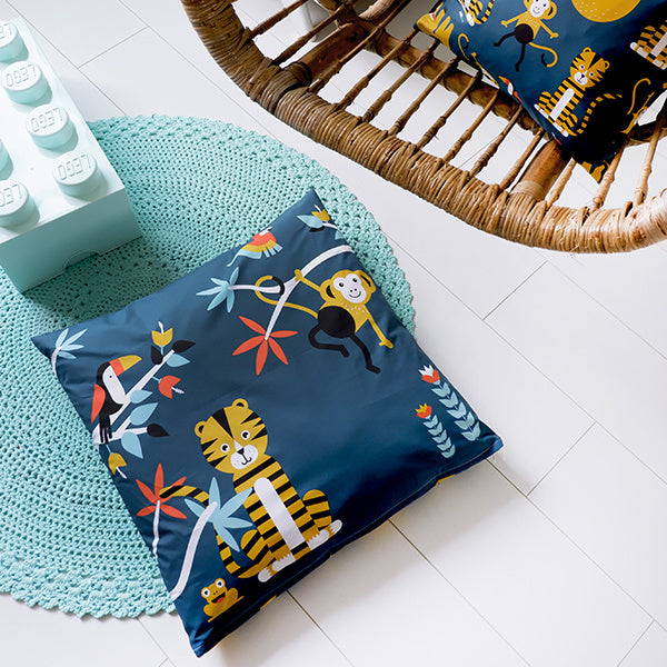 Kussen XL jungle kinderkamer donker blauw