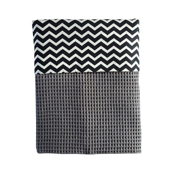 Wiegdeken wafelstof wit - zwart wit zigzag