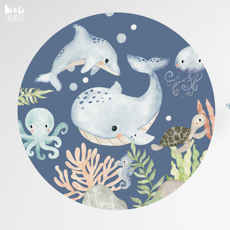 Muurcirkel kinderkamer onderwater wereld - blauw