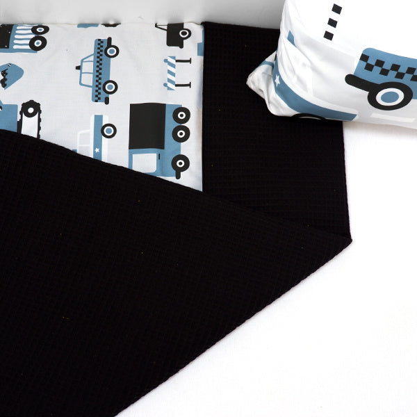 Ledikantdeken voertuigen jeans blauw - wafelstof zwart