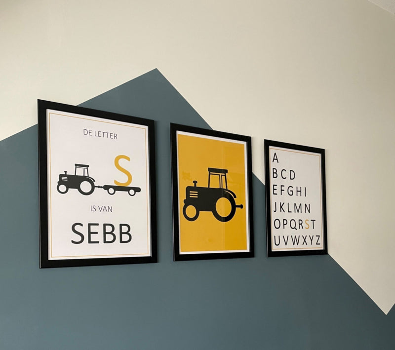 Naam posterset tractor + alfabet (diverse kleuren)