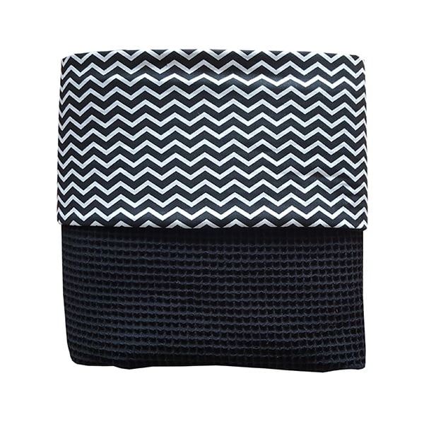 Wiegdeken wafelstof oker - zwart wit zigzag
