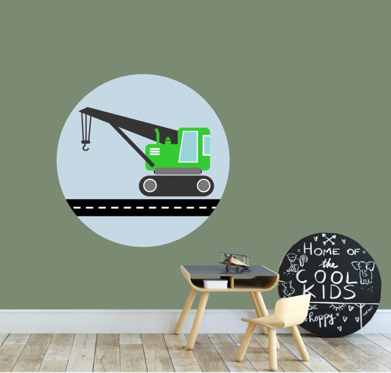 Behangcirkel kinderkamer - kraanwagen groen