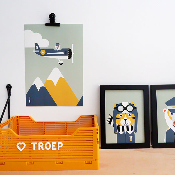 Posterset vliegtuig + luchtballon - bleekgroen