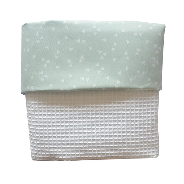 Wiegdeken wafelstof wit - mint triangel