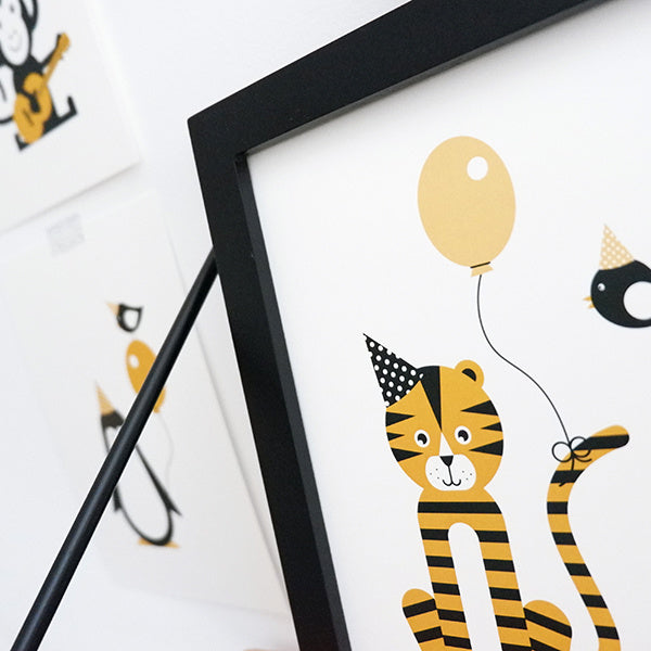 Posterset kinderkamer vrolijke dieren - oker 15x20 cm