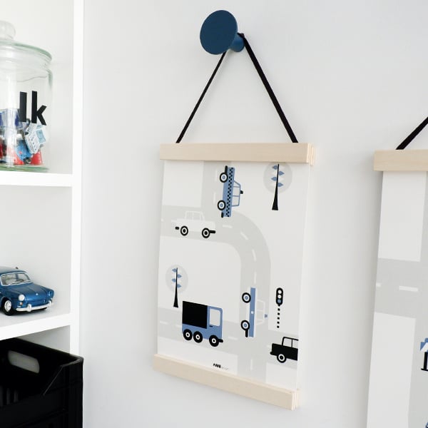 Poster set voertuigen kinderkamer - 4 luik jeansblauw