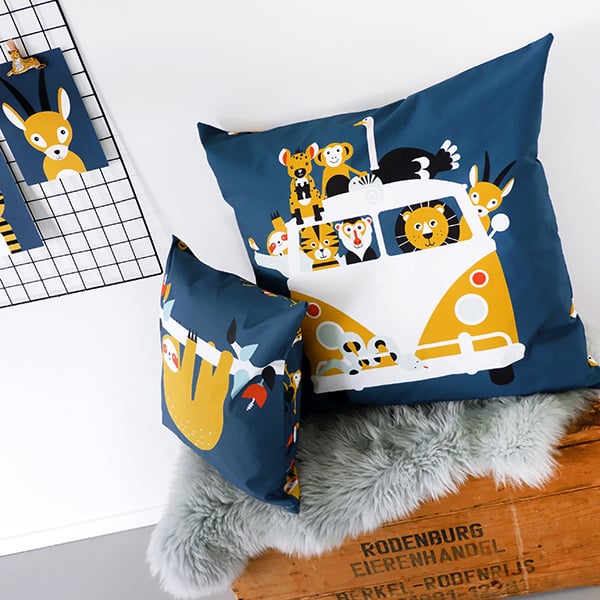 Kussen XL Jungle safari donkerblauw