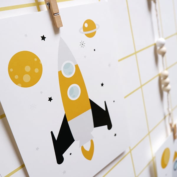 Posterset raket ruimtevaart kamer - wit 15x20 cm