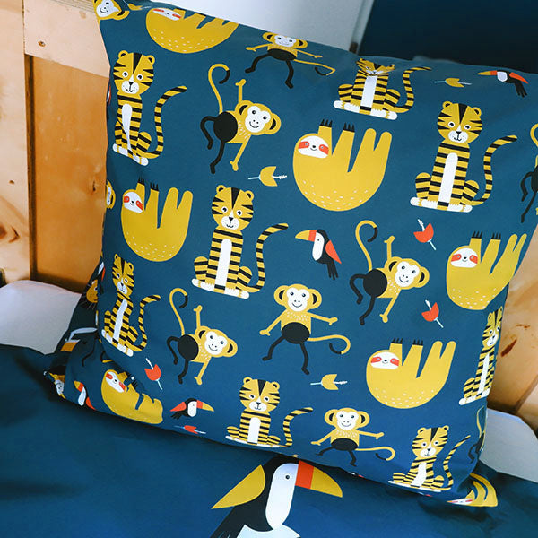 Kussen XL jungle kinderkamer donker blauw