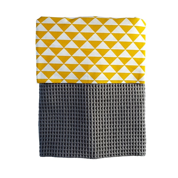 Wiegdeken wafelstof wit - oker driehoek