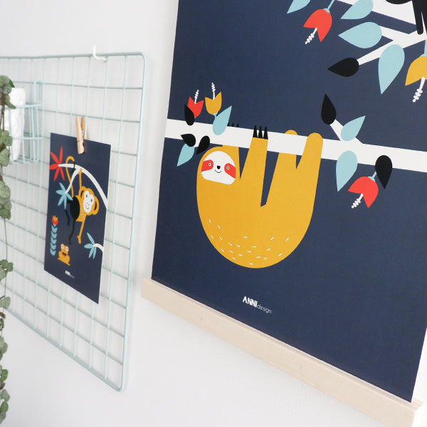 Posterset jungle kinderkamer - tijger + toekan donkerblauw