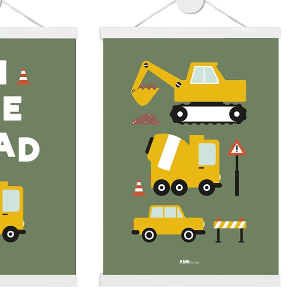 Posterset kinderkamer voertuigen on the road - olijfgroen