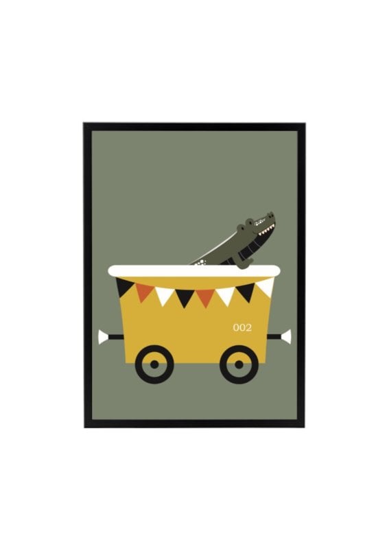 Poster trein wagon met krokodil - olijfgroen