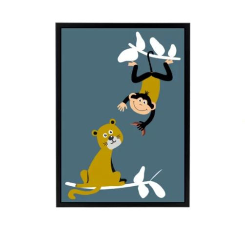 Poster jungle kamer aap en panter - blauw