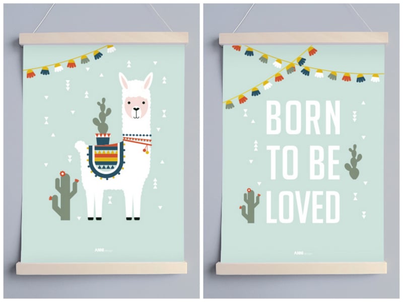 Poster set kinderkamer lama - old green (mint)