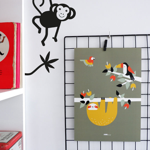 Posterset jungle kinderkamer - tijger + toekan olijfgroen