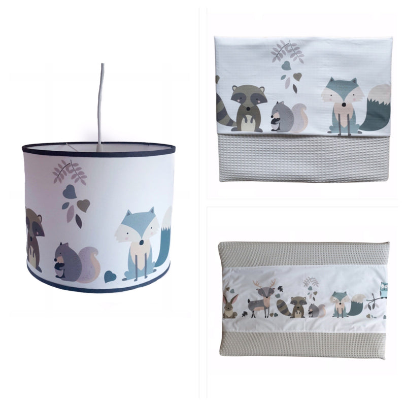 Babykamer decoratie set - Bosdieren (pastel) met lamp
