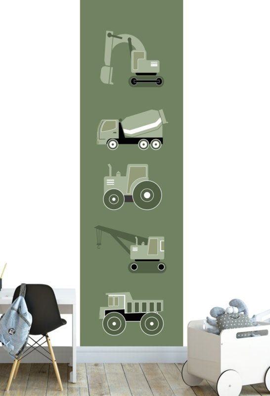 Behangstrook kinderkamer - voertuigen groen