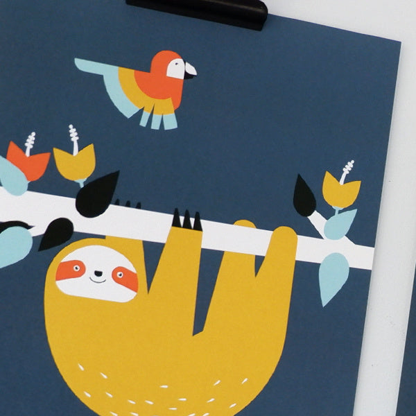 Posterset jungle kamer toekan + luiaard - donkerblauw