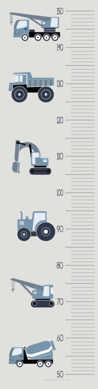 Groeimeter meetlat poster voertuigen - jeansblauw