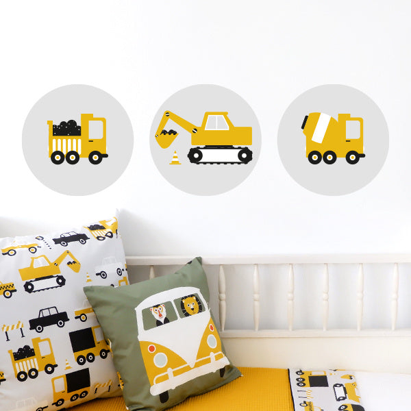 Muurcirkel set auto voertuigen kamer (oker)