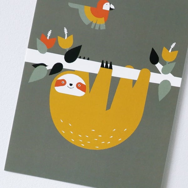 Posterset jungle kamer luiaard + toekan - olijf groen