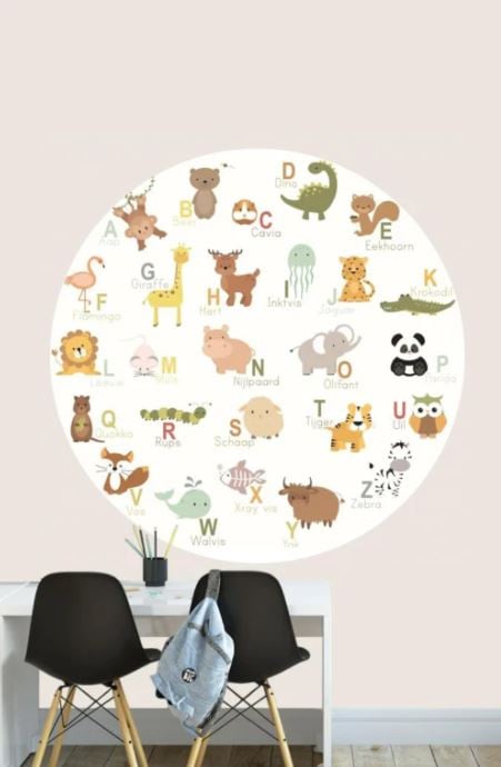 Behangcirkel kinderkamer dieren ABC - alfabet