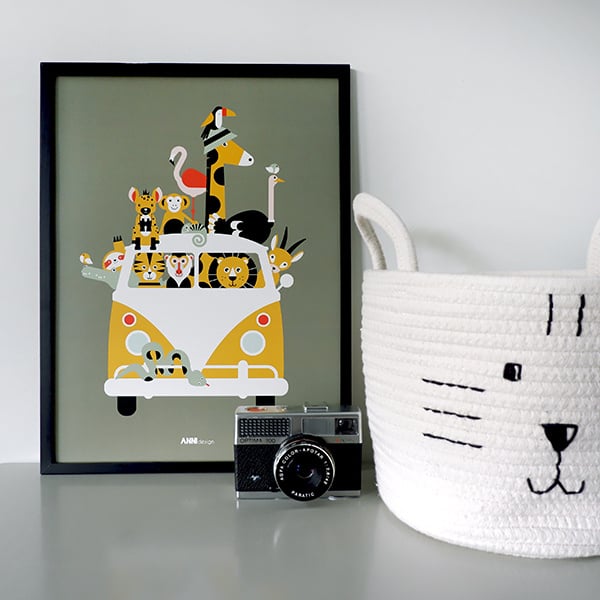 Poster set VW bus jungle kinderkamer - oker olijfgroen