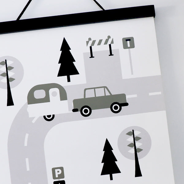 Poster kinderkamer caravan voertuigen - olijfgroen