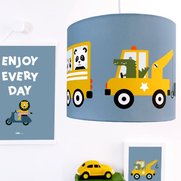 Kinderkamer aankleding en decoratie set - dieren onderweg jeansblauw (met lamp)