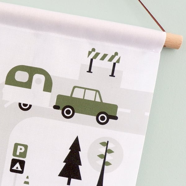 Textielposter caravan voertuigen kinderkamer - olijfgroen