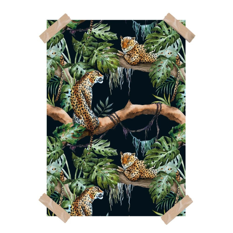Poster jungle kamer panters - zwart