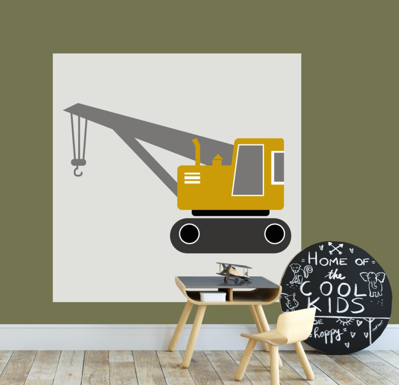Behangpaneel jongenskamer - kraanwagen oker
