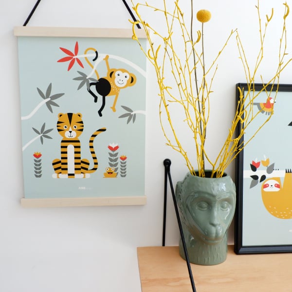 Posterset jungle kinderkamer - tijger + toekan mint