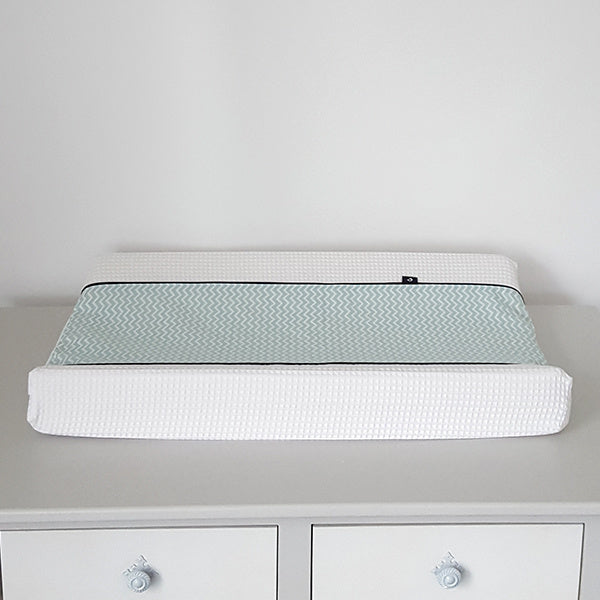 Aankleedkussenhoes wafelstof - mint zigzag