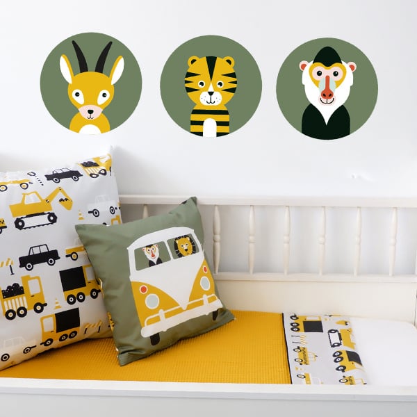 Kinderkamer aankleding en decoratie set - Safari VW bus olijfgroen oker