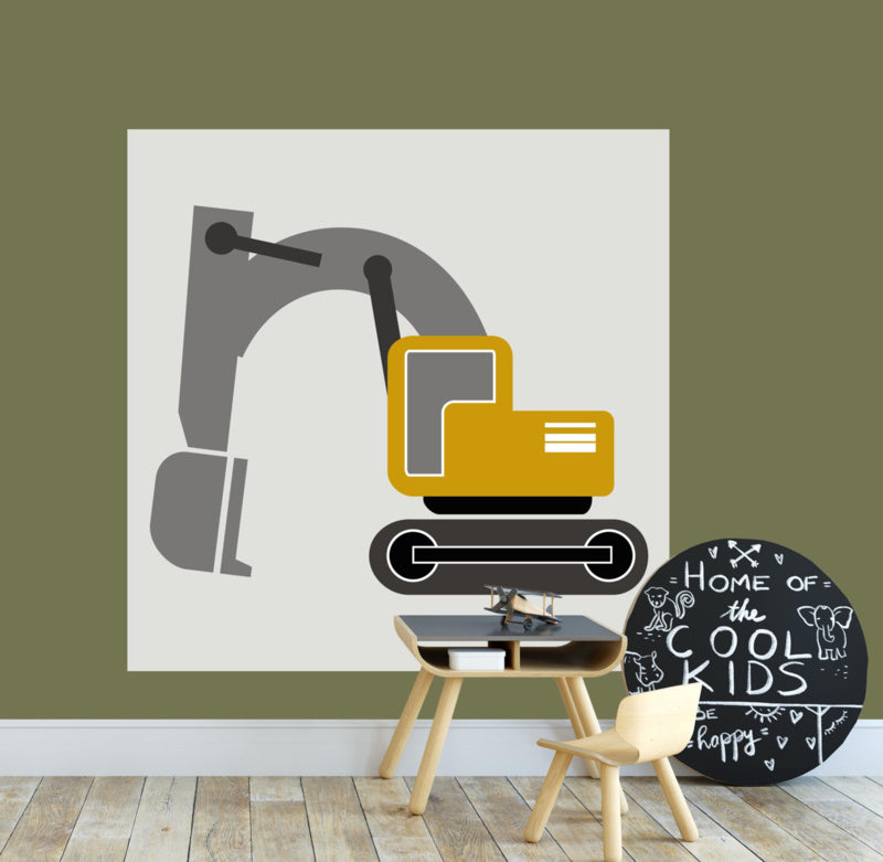 Behangpaneel jongenskamer - graafmachine oker
