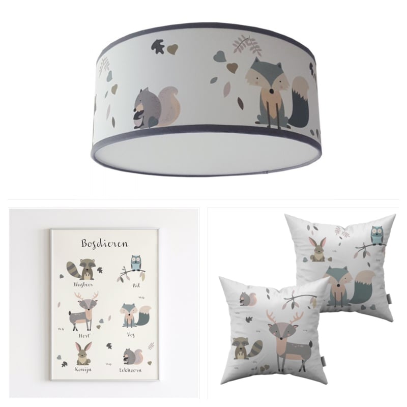 Kinderkamer decoratie set - Bosdieren (pastel (met lamp)