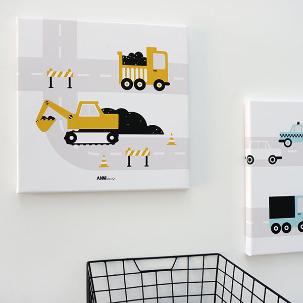 Canvas Graafmachine schilderij 30x30 voor Voertuigen kamer - oker geel