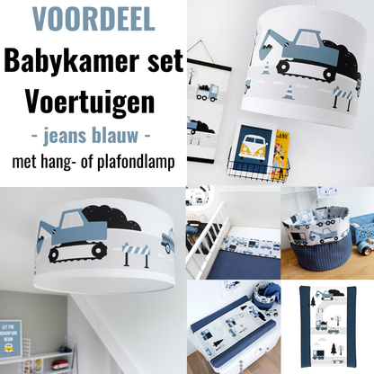 Babykamer aankleding en decoratie set - Voertuigen jeansblauw (met hang- of plafondlamp)