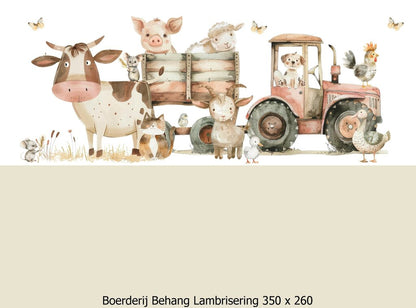Wandvullend behang boerderij kinderkamer - lambrisering beige