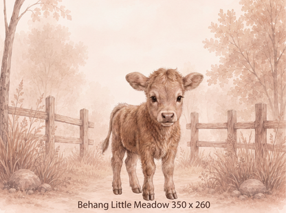 Wandvullend behang Kalfje Little Meadow voor de kinderkamer of babykamer
