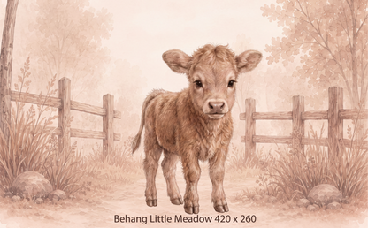 Wandvullend behang Kalfje Little Meadow voor de kinderkamer of babykamer