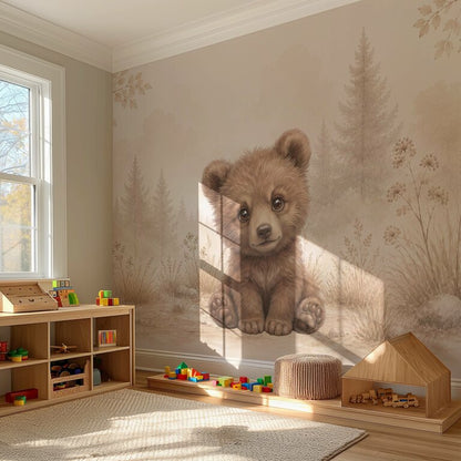 Wandvullend behang Beertje Woodland voor de kinderkamer of babykamer