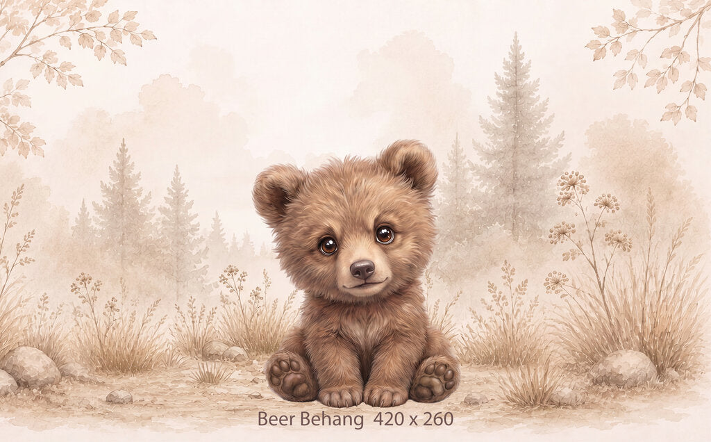 Wandvullend behang Beertje Woodland voor de kinderkamer of babykamer