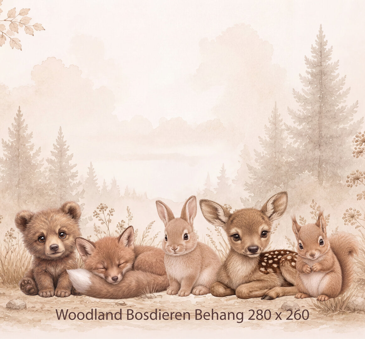 Wandvullend behang Bosdieren Woodland voor de kinderkamer of babykamer