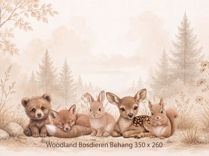 Wandvullend behang Bosdieren Woodland voor de kinderkamer of babykamer