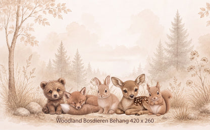 Wandvullend behang Bosdieren Woodland voor de kinderkamer of babykamer
